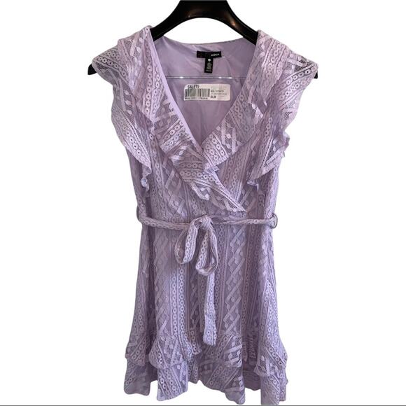 AQUA Bloomingdales Small Ruffle Lace Belted Mini Dress Women's - Picture 2 of 9